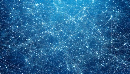 Intricate network of connections on a deep blue background.