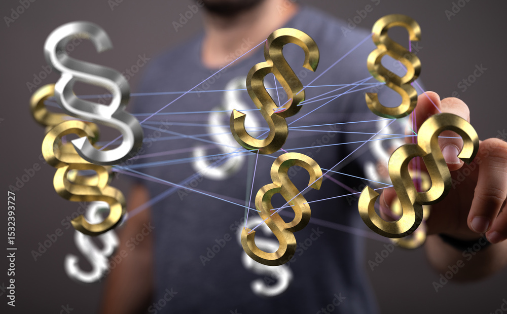 Poster abstract image of interconnected paragraph symbols, representing legal networks and complex regulati