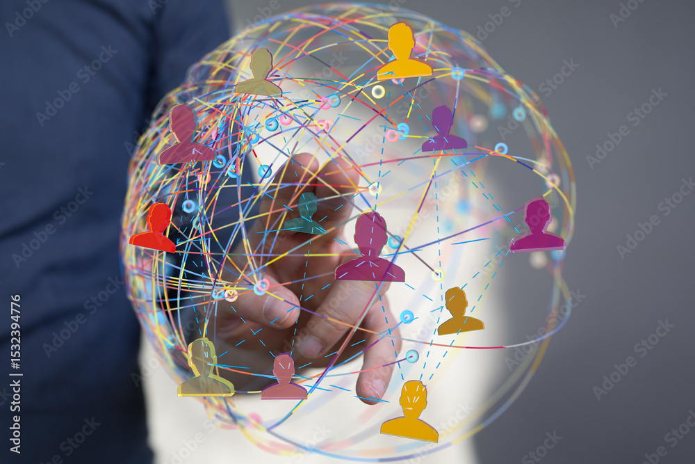 Poster Visual representation of a global network, showing interconnected people.