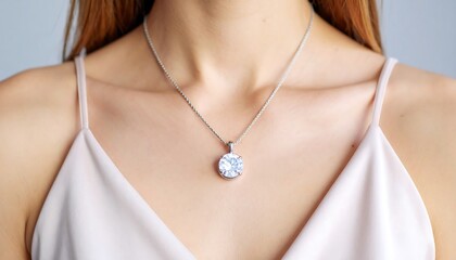 Woman wearing a necklace with a pendant
