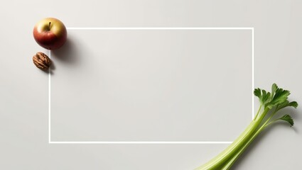 Minimalist Food Frame: Fresh Apple, Walnut, and Celery with White Space
