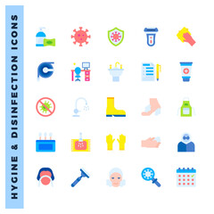 25 Hygiene and disinfection Flat icons pack. vector illustration.