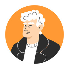 Flat Style Circular Portrait of Modern Senior White Man for User Icon or Avatar Illustration