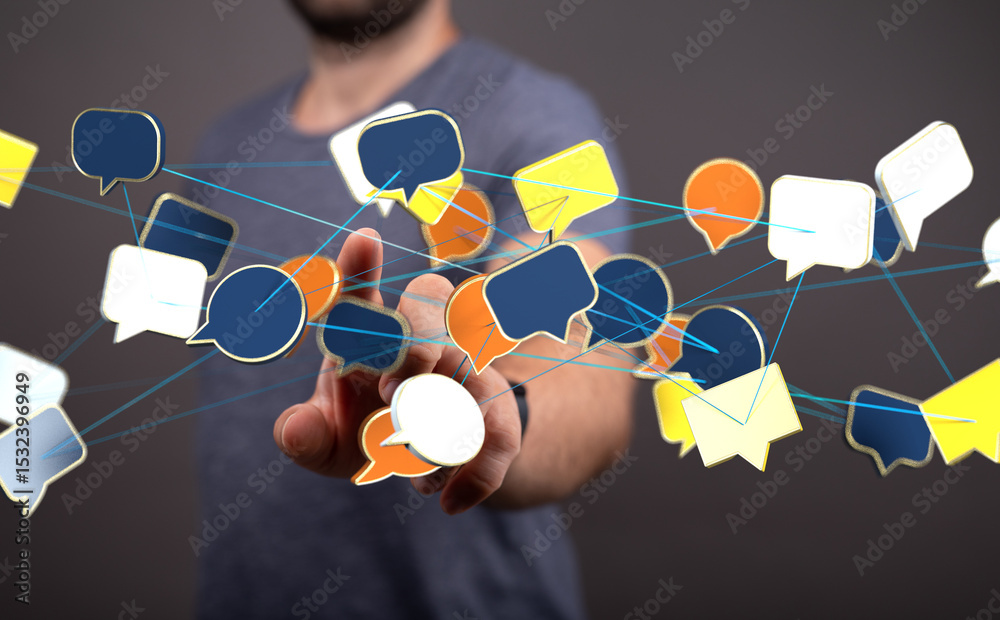 Poster Abstract image of interconnected speech bubbles, symbolizing global communication and networking.
