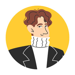 Flat Style Circular Portrait of Modern Young Asian Man for User Icon or Avatar Illustration