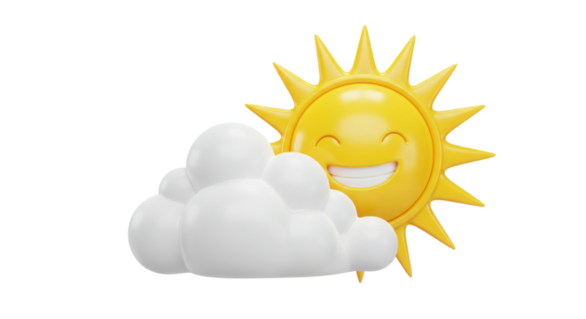 Cute 3D Render of Smiling Sun and White Cloud Weather Icon Isolated