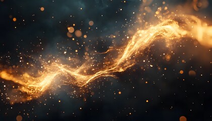 Abstract design with golden particles and dark background.
