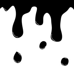 Minimalist black dripping liquid or paint vector illustration. High contrast abstract design element with smooth dripping shapes and drops. Perfect for graphic design, posters, packaging, backgrounds