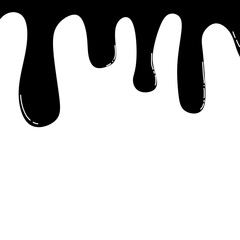 Minimalist black dripping liquid or paint vector illustration. High contrast abstract design element with smooth dripping shapes and drops. Perfect for graphic design, posters, packaging, backgrounds