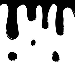 Minimalist black dripping liquid or paint vector illustration. High contrast abstract design element with smooth dripping shapes and drops. Perfect for graphic design, posters, packaging, backgrounds