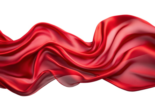 Red silk fabric waves isolated on transparent background