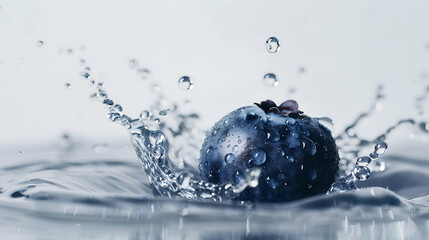 Raspberry mid-motion above splash droplets catching light under studio illumination on white backdrop emphasizing simplicity and realistic detailing