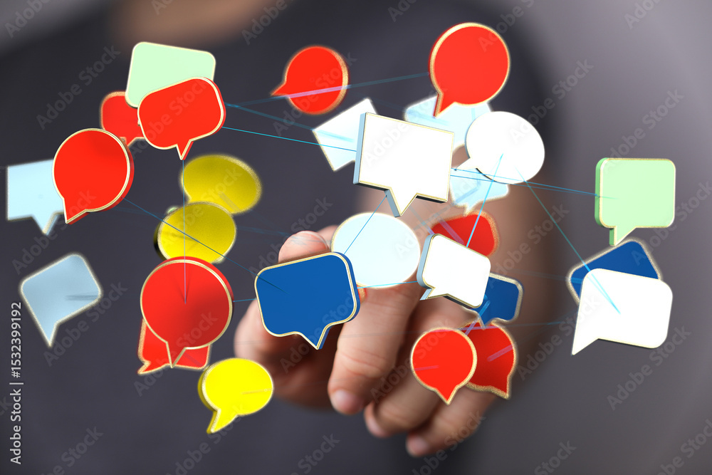 Leinwandbilder Abstract image of interconnected speech bubbles representing global communication and networking.