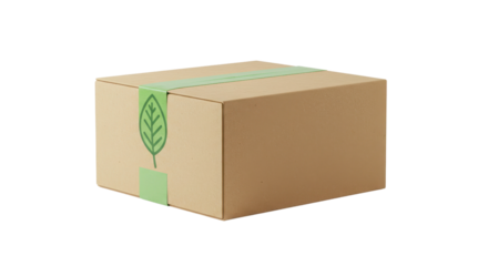 Brown Cardboard Shipping Box Product Shot Mockup with Green Eco Leaf Seal isolated on white