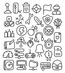 Gaming Icon Set. Gaming and Video Games Line Icons. Hand Drawn Icon Set