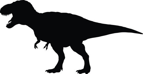Tyrannosaurus rex dinosaur silhouette illustration, T-rex side view vector, black prehistoric predator graphic, Jurassic period wild animal art