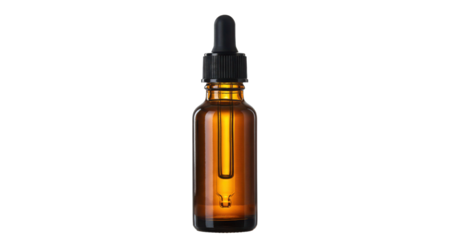 Amber glass bottle with dropper for essential oil or serum isolated PNG with Transparent Background