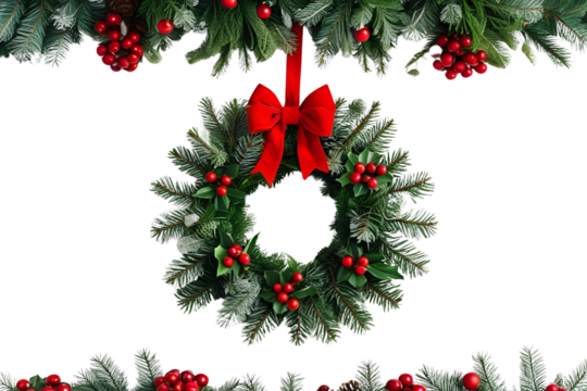Christmas wreath isolated on transparent or white background, png