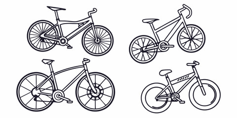 Obraz premium Four bicycle outlines with different frame styles and wheel sizes on a white background drawing art vector design