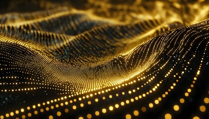 Abstract gold and black dotted wavy design.