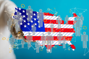 Stock photo of a network connecting people across the United States. Ideal for illustrating social...