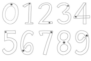 Hand-drawn minimalist doodle style numbers 0-9