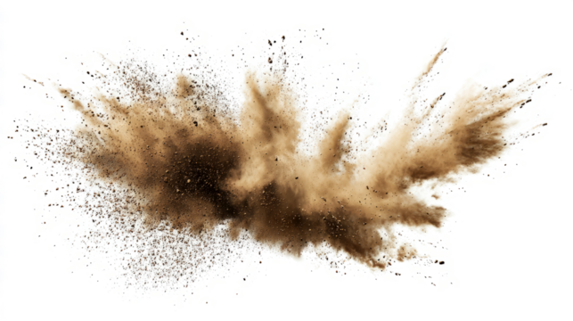 Dry soil explosion isolated on transparent background