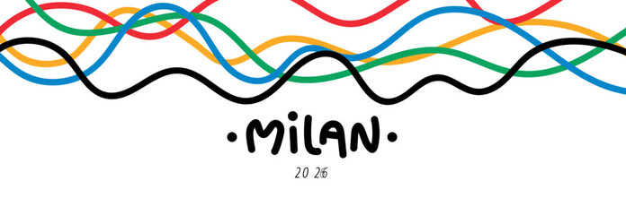Abstract colorful curly line. Olympic background 2026.