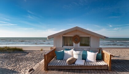 Obraz premium seaside cabin with cushions for relaxation