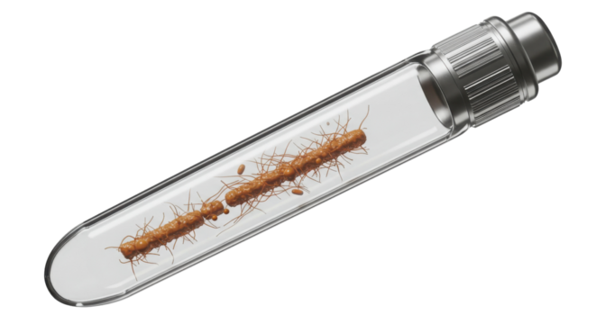 Caterpillar in test tube 3D rendering isolated PNG with Transparent Background