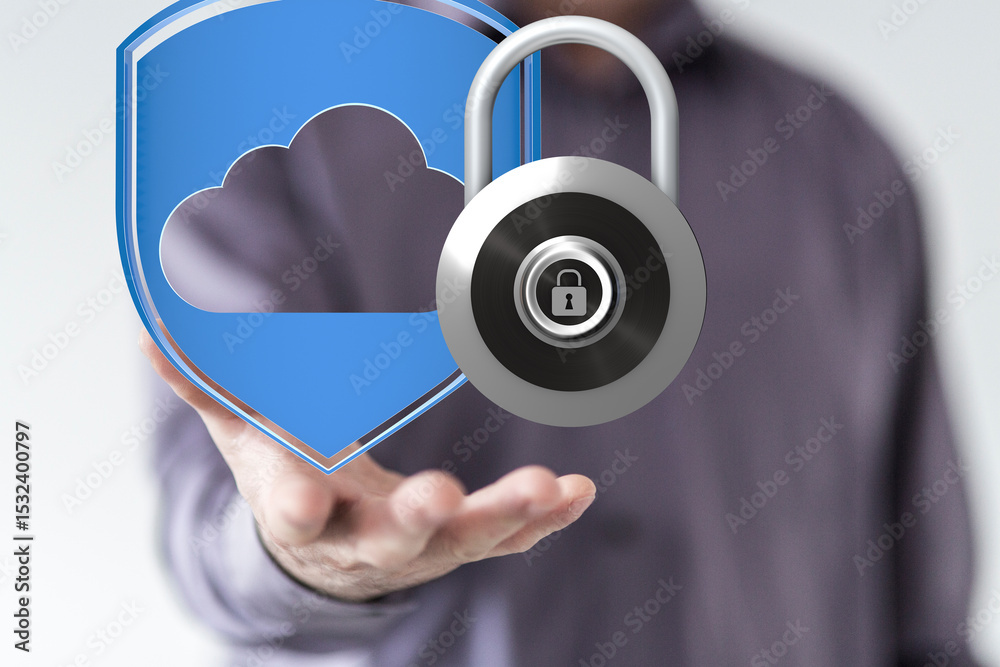 Poster robust cloud security measures ensure data privacy and protection. trust and reliability.