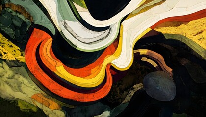 Abstract design with swirling, layered colors.
