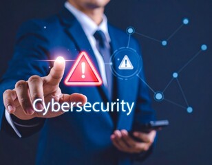 Cybersecurity alert concept showing data protection, security risk, and digital threat warning with online hacker prevention and IT network defense.