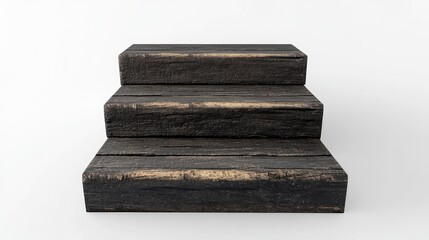 Rustic Three-Step Wooden Platform on White Background, Ideal for Product Display