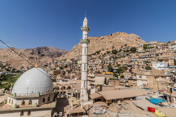 Aerial view of Akre town with the Great Mosque, Kurdistan Region of Iraq