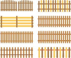 Wooden fenze set. Vector illustration