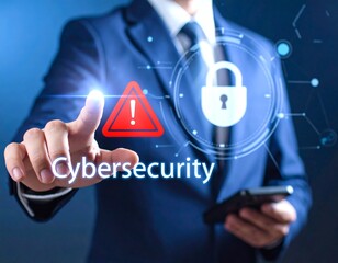 Cybersecurity alert concept showing data protection, security risk, and digital threat warning with online hacker prevention and IT network defense.