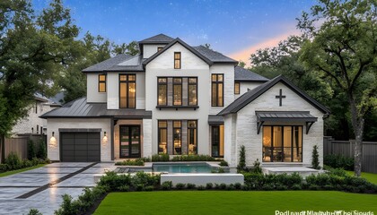 Elegant two-story home with a modern design.
