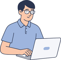 Man Working on Laptop Vector Illustration Isolated on White Background