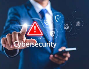 Cybersecurity alert concept showing data protection, security risk, and digital threat warning with online hacker prevention and IT network defense.