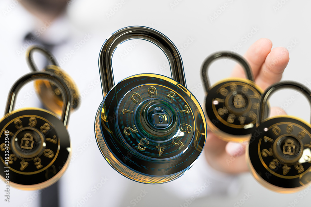 Poster High-quality image of combination locks, representing digital security and data protection.
