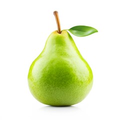 Juicy Green Pear with Leaf Isolated on White Background