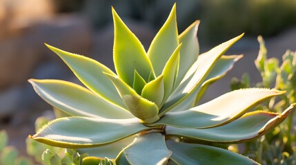 Close-up of Succulent Plant in Sunlight, Detailed Green Leaves