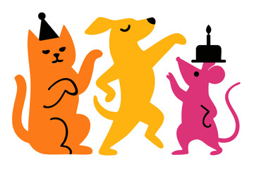 Birthday Party Dancing Animal Friends Dog, Cat and Mouse