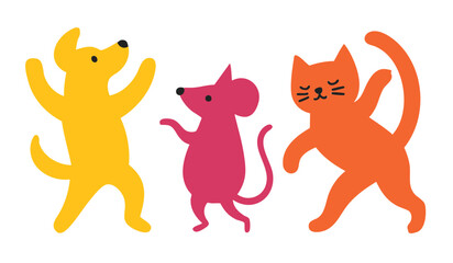 Birthday Party Dancing Animal Friends Dog, Cat and Mouse