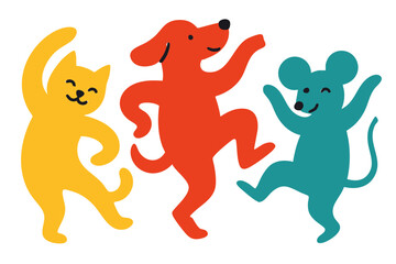 Birthday Party Dancing Animal Friends Dog, Cat and Mouse