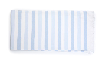 Striped beach towel isolated on white, top view