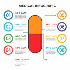 Healthcare and medical infographic with pill capsule timeline step diagram vector design template.