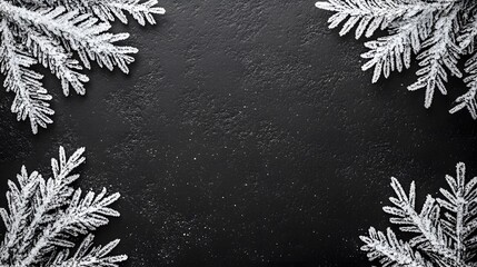 Snowy Winter Branches on Black Background Christmas Festive Card