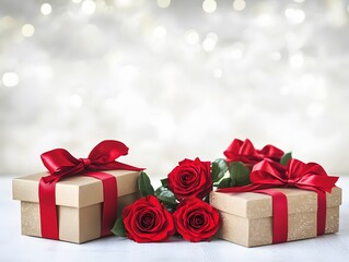 Romantic Gifts with Red Roses and Bows